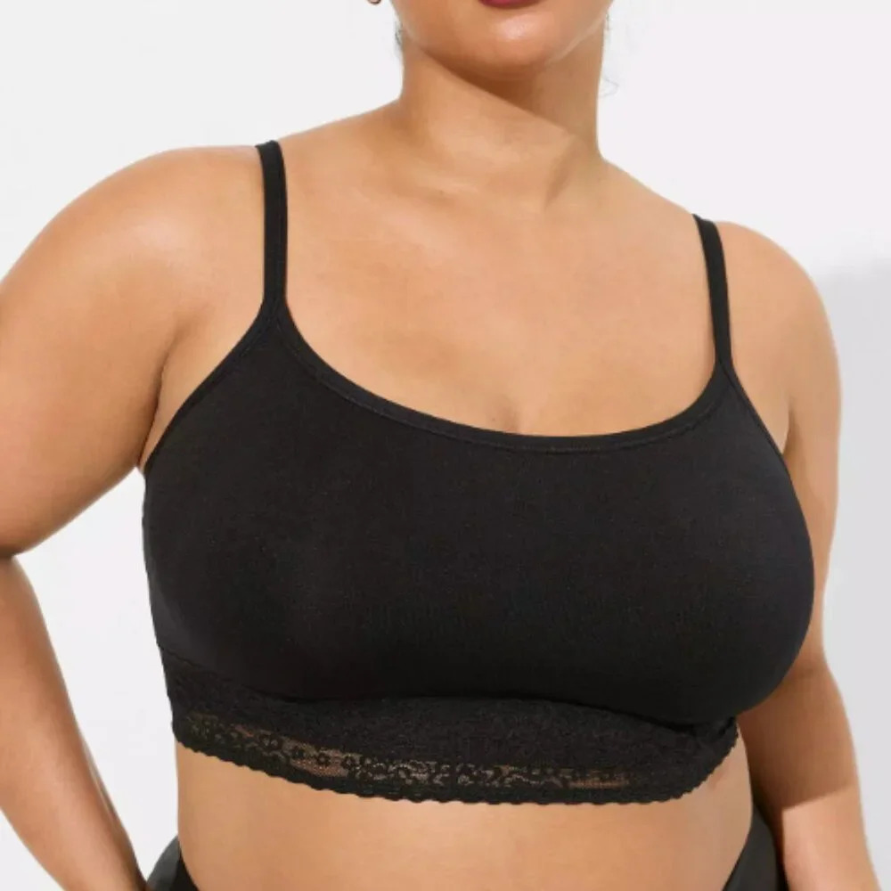 Torrid Curve Lightly Lined Black Seamless Lace Band Bralette Size 2